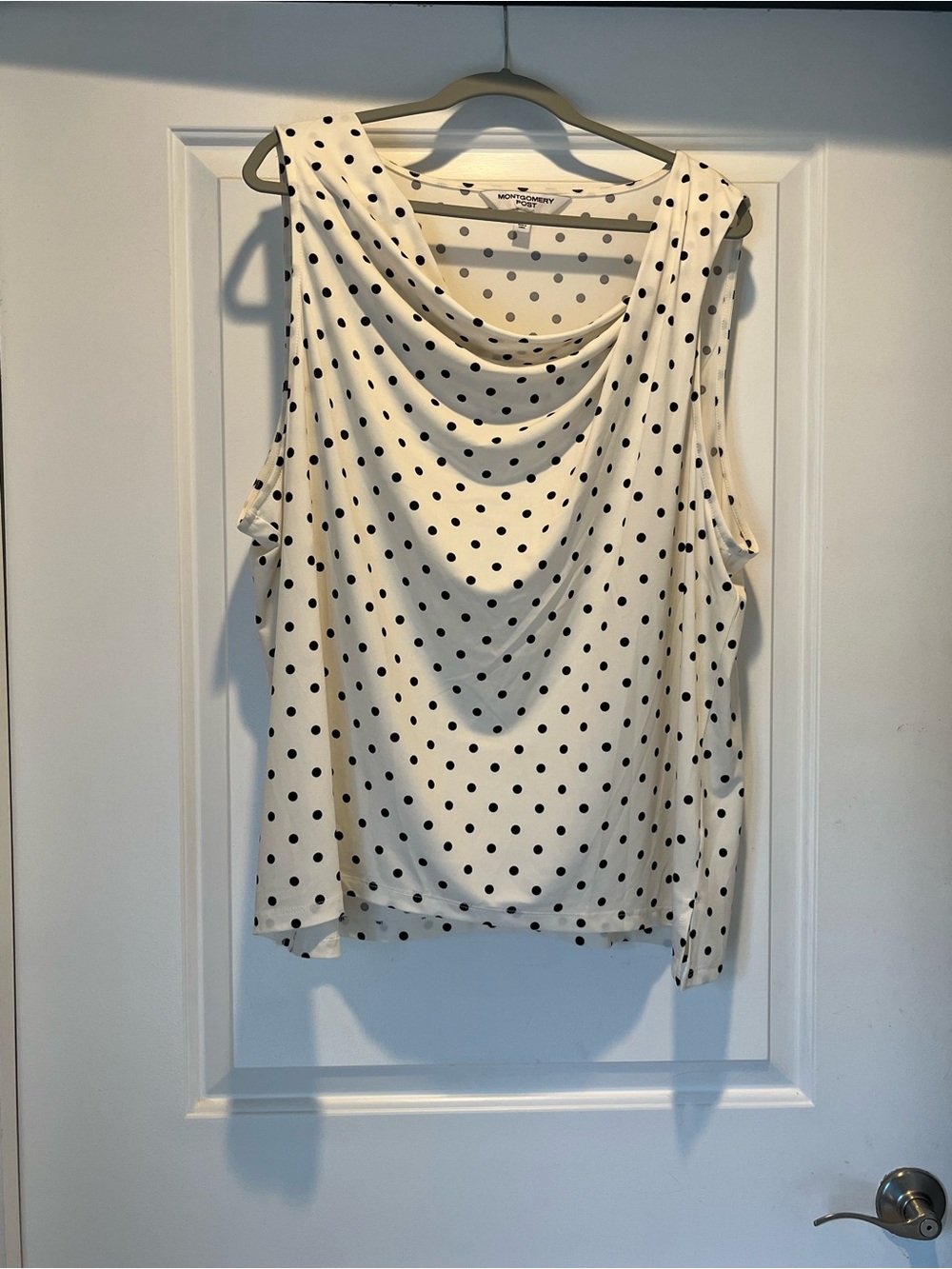 Montgomery Post Cream & Black Polka Dot Cowl Neck Sleeveless Top | 3X